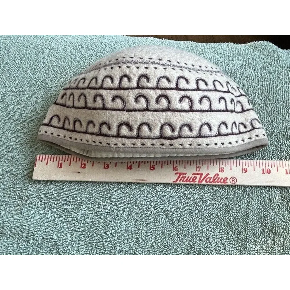 Kyrgyzstan Sheep Wool Beanie Beige And Brown Winter Hat Tumar Art Group